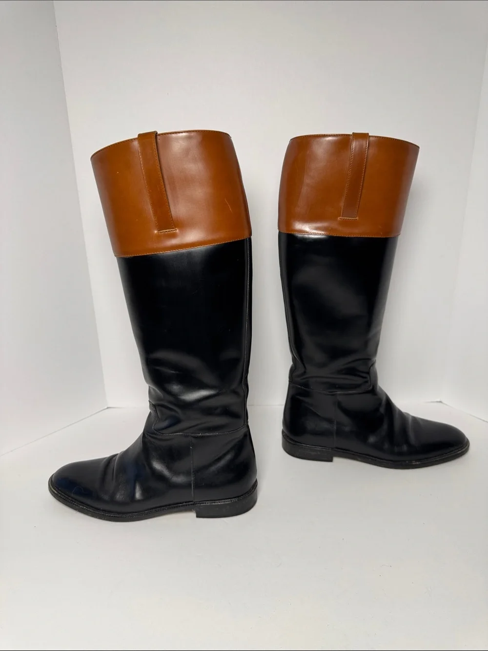 MICHAEL KORS Braden Two-Tone Leather Riding Boots Black Brown Equestrian 10